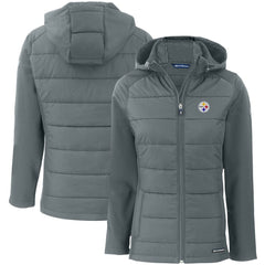 Pittsburgh Steelers Cutter & Buck Women's Evoke PrimaLoft Hybrid Eco Softshell Recycled Full-Zip Hooded Jacket Gray | NFL