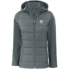 Pittsburgh Steelers Cutter & Buck Women's Evoke PrimaLoft Hybrid Eco Softshell Recycled Full-Zip Hooded Jacket Gray | NFL