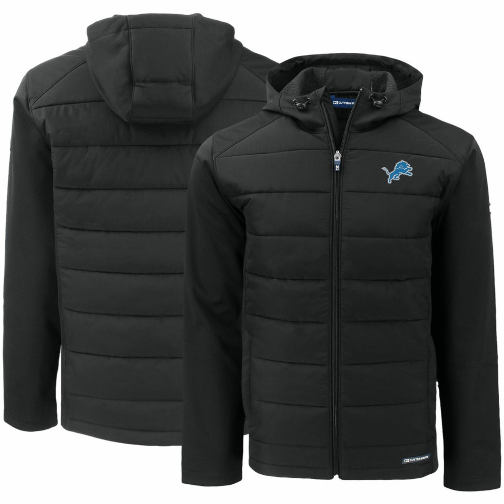 Detroit Lions Cutter & Buck Evoke PrimaLoft Hybrid Eco Softshell Recycled Full-Zip Hooded Jacket Black | NFL