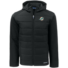 Miami Dolphins Cutter & Buck Evoke PrimaLoft Hybrid Eco Softshell Recycled Full-Zip Hooded Jacket Black | NFL