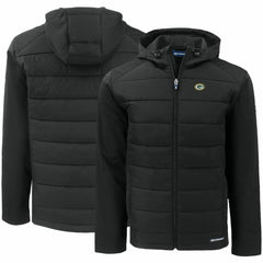Green Bay Packers Cutter & Buck Evoke PrimaLoft Hybrid Eco Softshell Recycled Full-Zip Hooded Jacket Black | NFL
