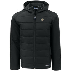 New Orleans Saints Cutter & Buck Evoke PrimaLoft Hybrid Eco Softshell Recycled Full-Zip Hooded Jacket Black | NFL
