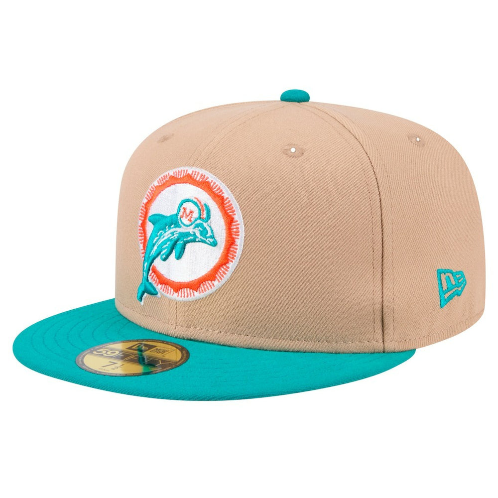 Miami Dolphins New Era Throwback Logo Main 59FIFTY Fitted Hat Tan | NFL