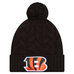 Cincinnati Bengals New Era Girls Youth Cabled Cuffed Knit Hat with Pom Black | NFL