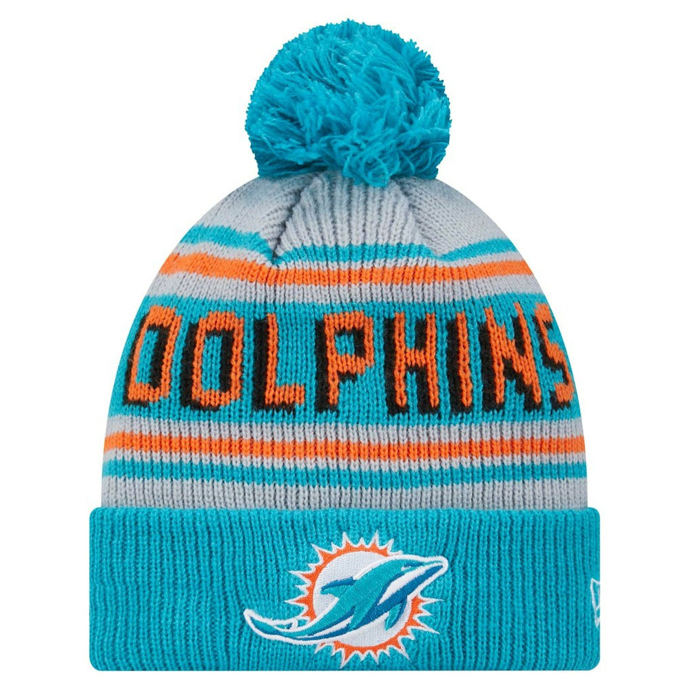 Miami Dolphins New Era Youth Main Cuffed Knit Hat with Pom Aqua | NFL