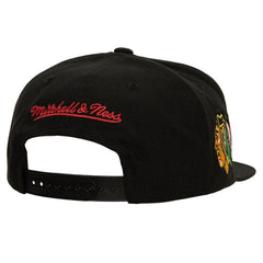 Chicago Blackhawks Mitchell & Ness Retro Script Colorblock Snapback Hat - Black - NHL
