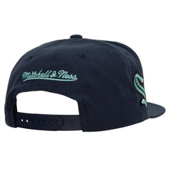 Seattle Kraken Mitchell & Ness Retro Script Colorblock Snapback Hat - Deep Sea Blue - NHL
