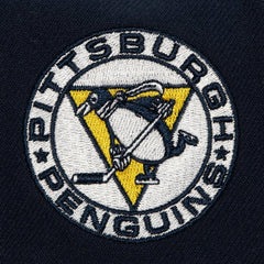 Pittsburgh Penguins Mitchell & Ness Retro Script Colorblock Snapback Hat - Navy - NHL