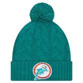Miami Dolphins New Era Women's Cable Cuffed Knit Hat with Pom Aqua | NFL