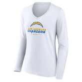 Los Angeles Chargers Women's Team Lockup Long Sleeve V-Neck T-Shirt White | NFL