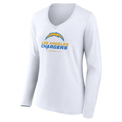 Los Angeles Chargers Women's Team Lockup Long Sleeve V-Neck T-Shirt White | NFL