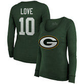 Jordan Love Green Bay Packers Majestic Threads Women's Name & Number Long Sleeve Scoop Neck Tri-Blend T-Shirt – Green | NFL