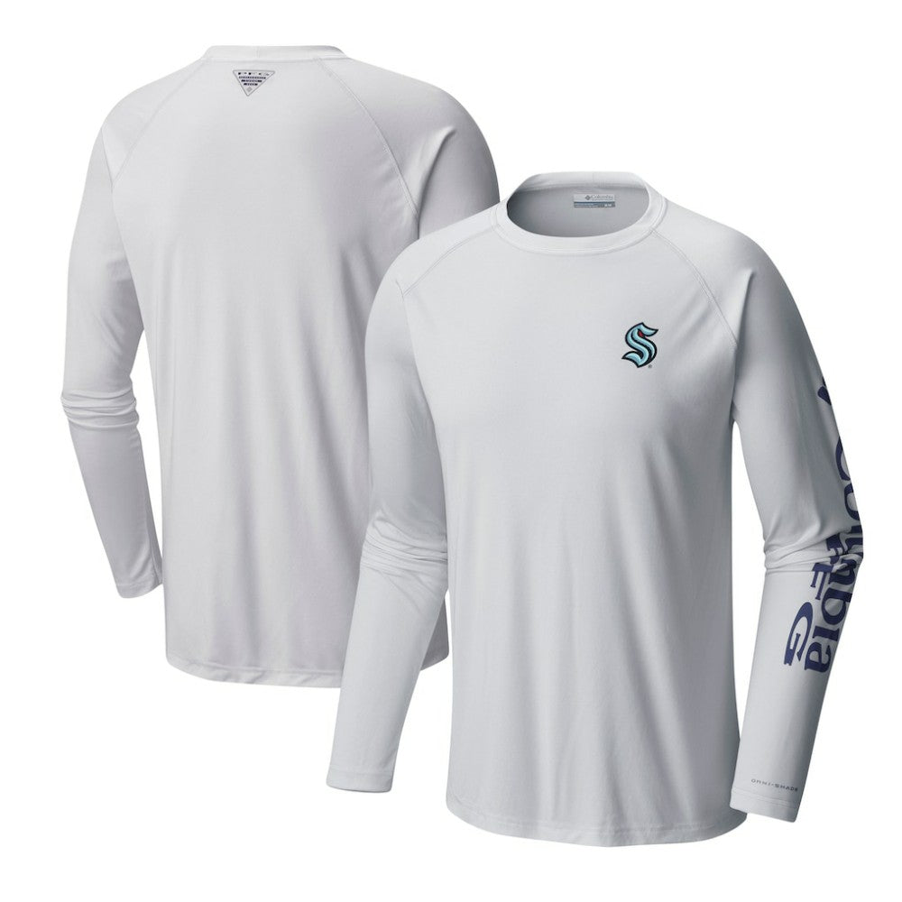 Seattle Kraken Columbia Terminal Tackle Omni-Shade Raglan Long Sleeve T-Shirt - White - NHL