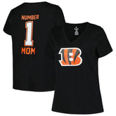 Cincinnati Bengals Women's Plus Size Mother's Day #1 Mom V-Neck T-Shirt Black | Fanatics