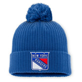 New York Rangers Fanatics Primary Logo Cuffed Knit Hat with Pom - Blue - NHL