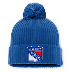 New York Rangers Fanatics Primary Logo Cuffed Knit Hat with Pom - Blue - NHL