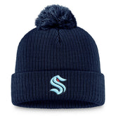 Seattle Kraken Fanatics Primary Logo Cuffed Knit Hat with Pom - Deep Sea Blue - NHL
