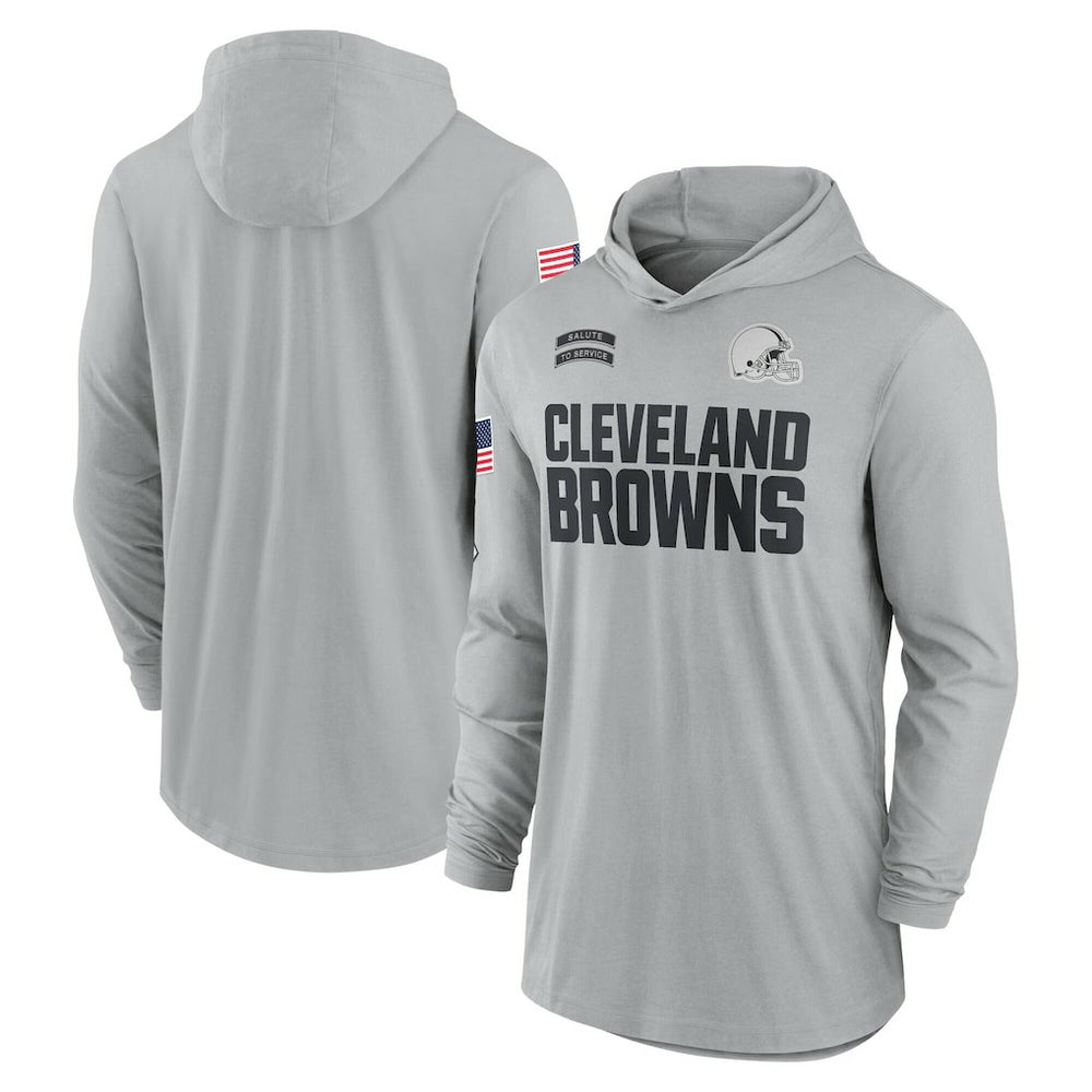 Cleveland Browns 2024 Salute to Service Lightweight Dri-FIT Long Sleeve Hoodie T-Shirt Gray | Nike for Sale