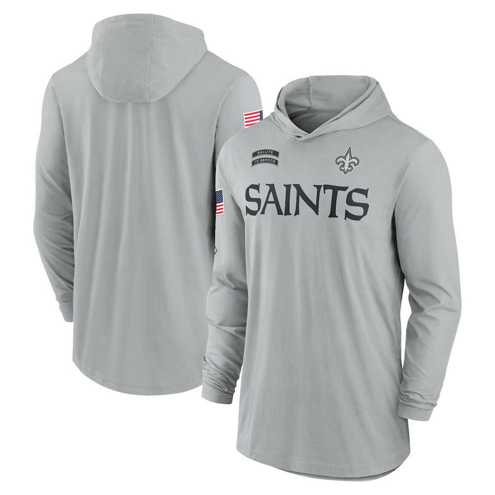 New Orleans Saints 2024 Salute to Service Lightweight Dri-FIT Long Sleeve Hoodie T-Shirt Gray | Nike for Sale