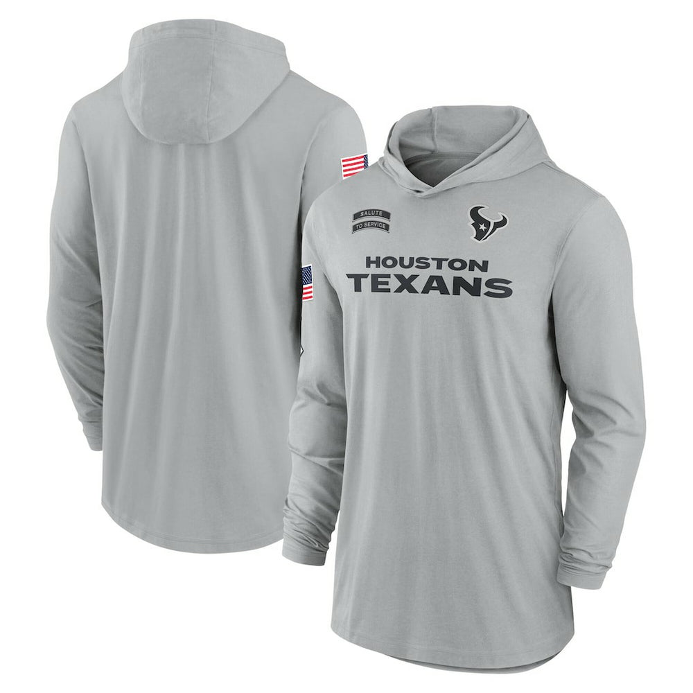 Houston Texans 2024 Salute to Service Lightweight Dri-FIT Long Sleeve Hoodie T-Shirt Gray | Nike for Sale