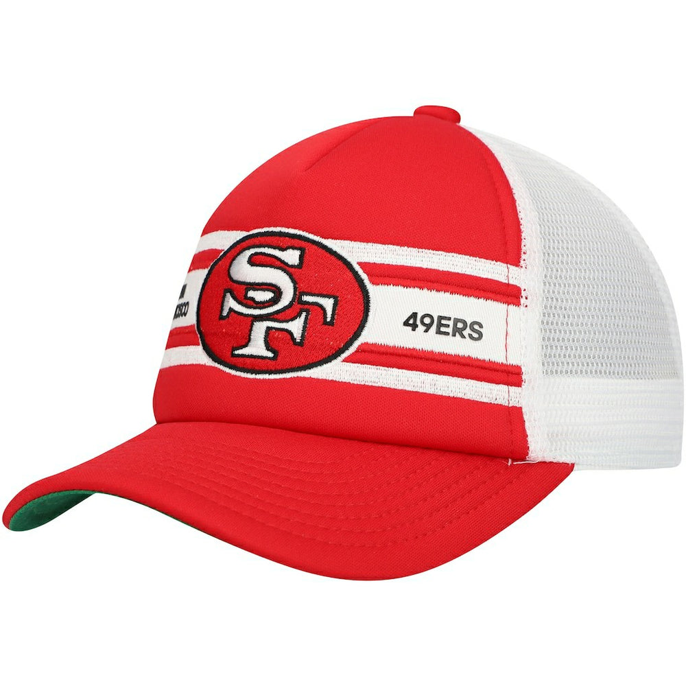 San Francisco 49ers Youth Stripe Trucker Adjustable Hat Scarlet | Mitchell & Ness
