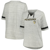 Pittsburgh Penguins Fanatics Women's Plus Size Lace-Up T-Shirt - Heather Gray - NHL