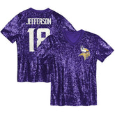 Justin Jefferson Minnesota Vikings Girls Youth Sequin V-Neck Fashion Jersey Purple | NFL