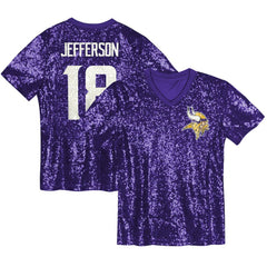 Justin Jefferson Minnesota Vikings Girls Youth Sequin V-Neck Fashion Jersey Purple | NFL