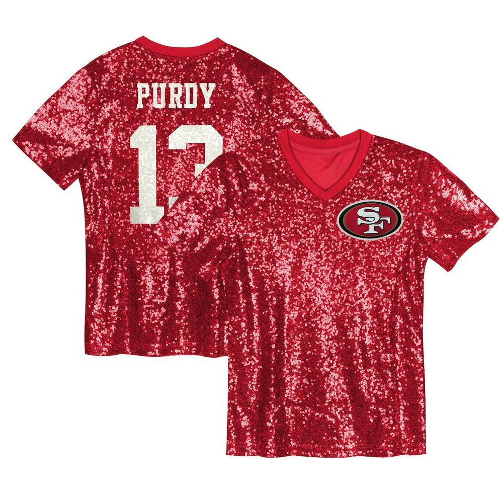 Brock Purdy San Francisco 49ers Girls Youth Sequin V-Neck Fashion Jersey Scarlet | NFL