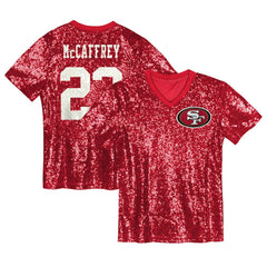 Christian McCaffrey San Francisco 49ers Girls Youth Sequin V-Neck Fashion Jersey Scarlet | NFL