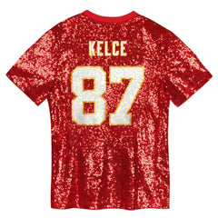Travis Kelce Kansas City Chiefs Girls Youth Sequin V-Neck Fashion Jersey Red | NFL
