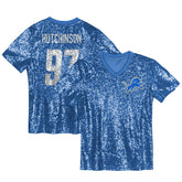 Aidan Hutchinson Detroit Lions Girls Youth Sequin V-Neck Fashion Jersey Blue | NFL