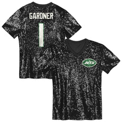 Sauce Gardner New York Jets Girls Youth Sequin V-Neck Fashion Jersey Black | NFL