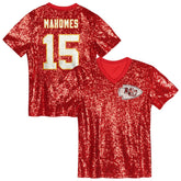 Patrick Mahomes Kansas City Chiefs Girls Youth Sequin V-Neck Fashion Jersey Red | NFL
