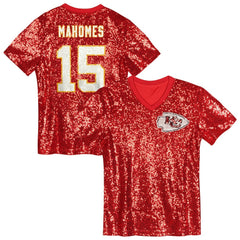 Patrick Mahomes Kansas City Chiefs Girls Youth Sequin V-Neck Fashion Jersey Red | NFL