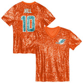 Tyreek Hill Miami Dolphins Girls Youth Sequin V-Neck Fashion Jersey Orange | NFL