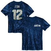 12 Fan Seattle Seahawks Girls Youth Sequin V-Neck Fashion Jersey College Navy | NFL