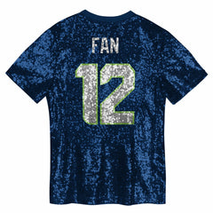 12 Fan Seattle Seahawks Girls Youth Sequin V-Neck Fashion Jersey College Navy | NFL