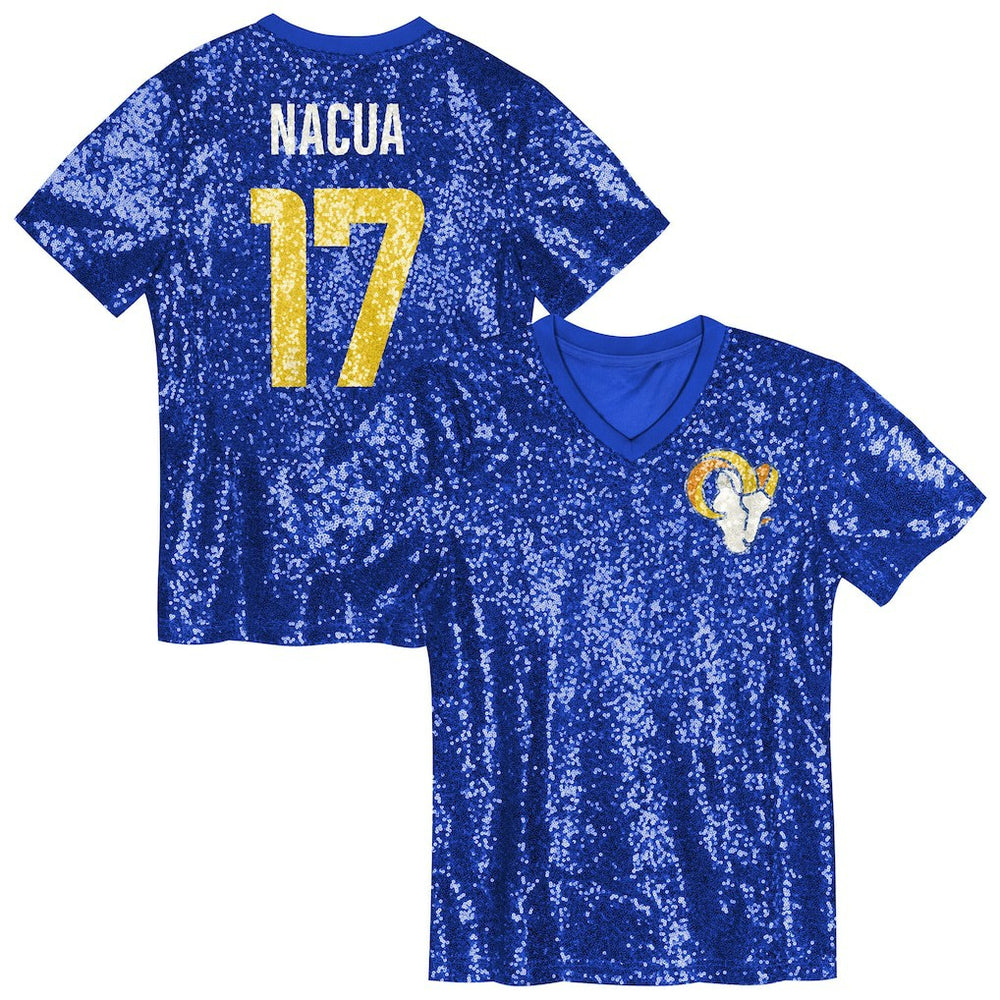 Puka Nacua Los Angeles Rams Girls Youth Sequin V-Neck Fashion Jersey Royal | NFL