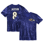 Lamar Jackson Baltimore Ravens Girls Youth Sequin V-Neck Fashion Jersey Purple | NFL