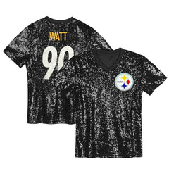 T.J. Watt Pittsburgh Steelers Girls Youth Sequin V-Neck Fashion Jersey Black | NFL