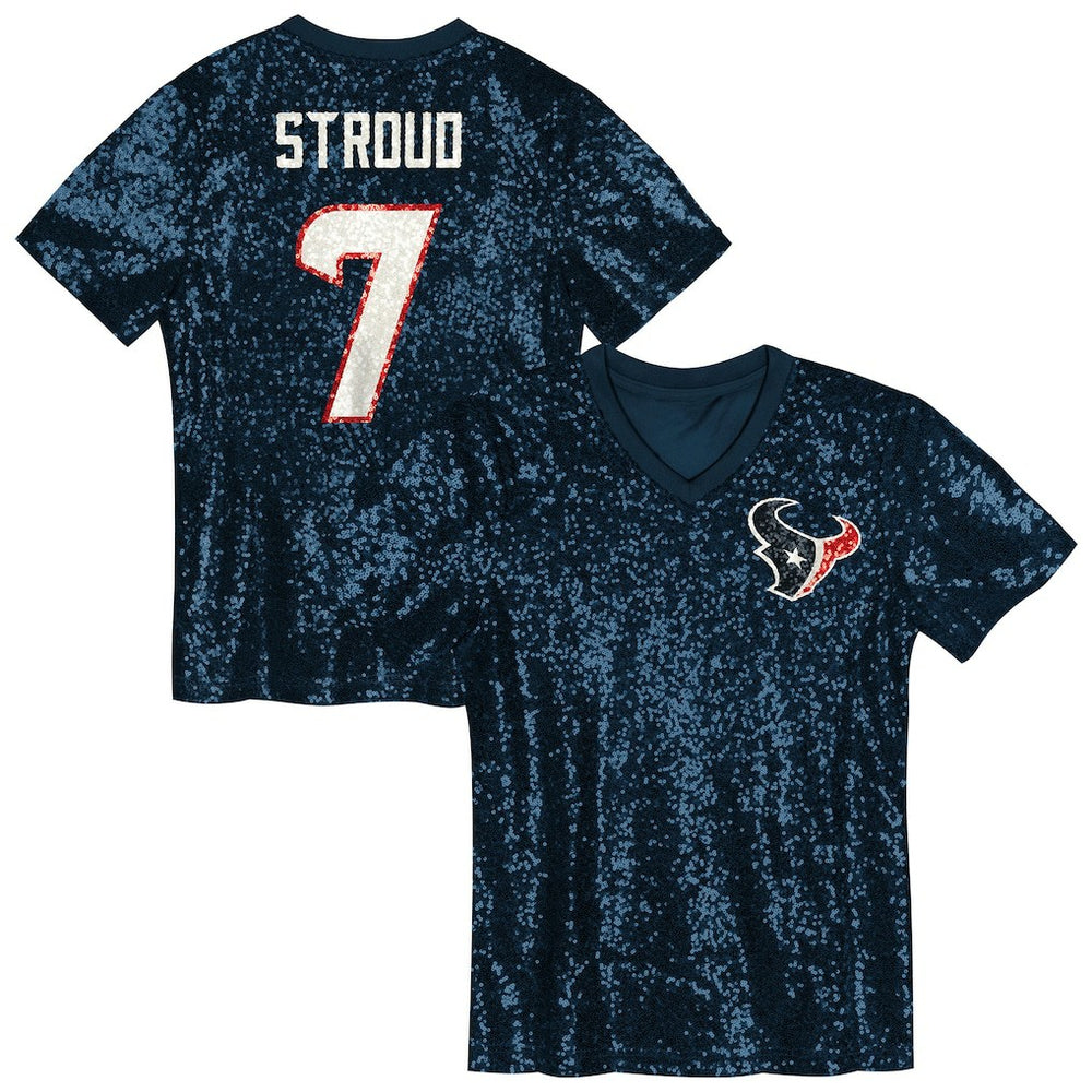 C.J. Stroud Houston Texans Girls Youth Sequin V-Neck Fashion Jersey Navy | NFL