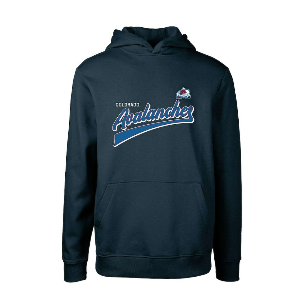 Colorado Avalanche Levelwear Youth Podium Retro Script Fleece Pullover Hoodie - Navy - NHL