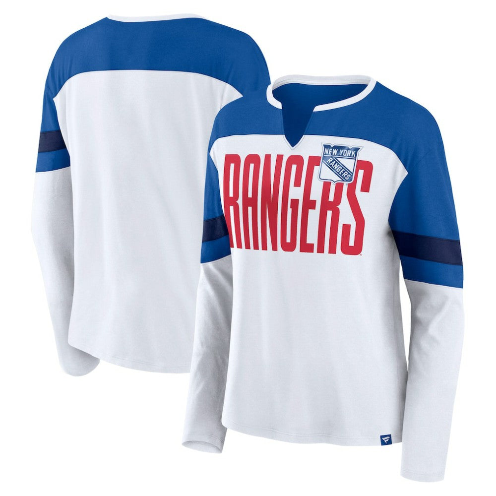 New York Rangers Fanatics Women's Frozen Long Sleeve Notch Neck T-Shirt - White/Blue - NHL