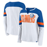 New York Islanders Fanatics Women's Frozen Long Sleeve Notch Neck T-Shirt - White/Royal - NHL