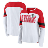 Chicago Blackhawks Fanatics Women's Frozen Long Sleeve Notch Neck T-Shirt - White/Red - NHL