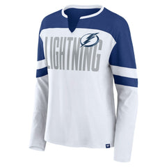 Tampa Bay Lightning Fanatics Women's Frozen Long Sleeve Notch Neck T-Shirt - White/Blue - NHL