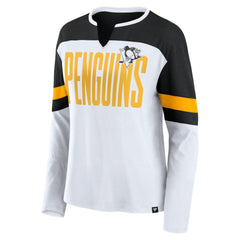 Pittsburgh Penguins Fanatics Women's Frozen Long Sleeve Notch Neck T-Shirt - White/Black - NHL