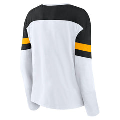 Boston Bruins Fanatics Women's Frozen Long Sleeve Notch Neck T-Shirt - White/Black - NHL