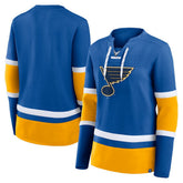 St. Louis Blues Fanatics Women's Prime Time Lace-Up Long Sleeve T-Shirt - Blue - NHL